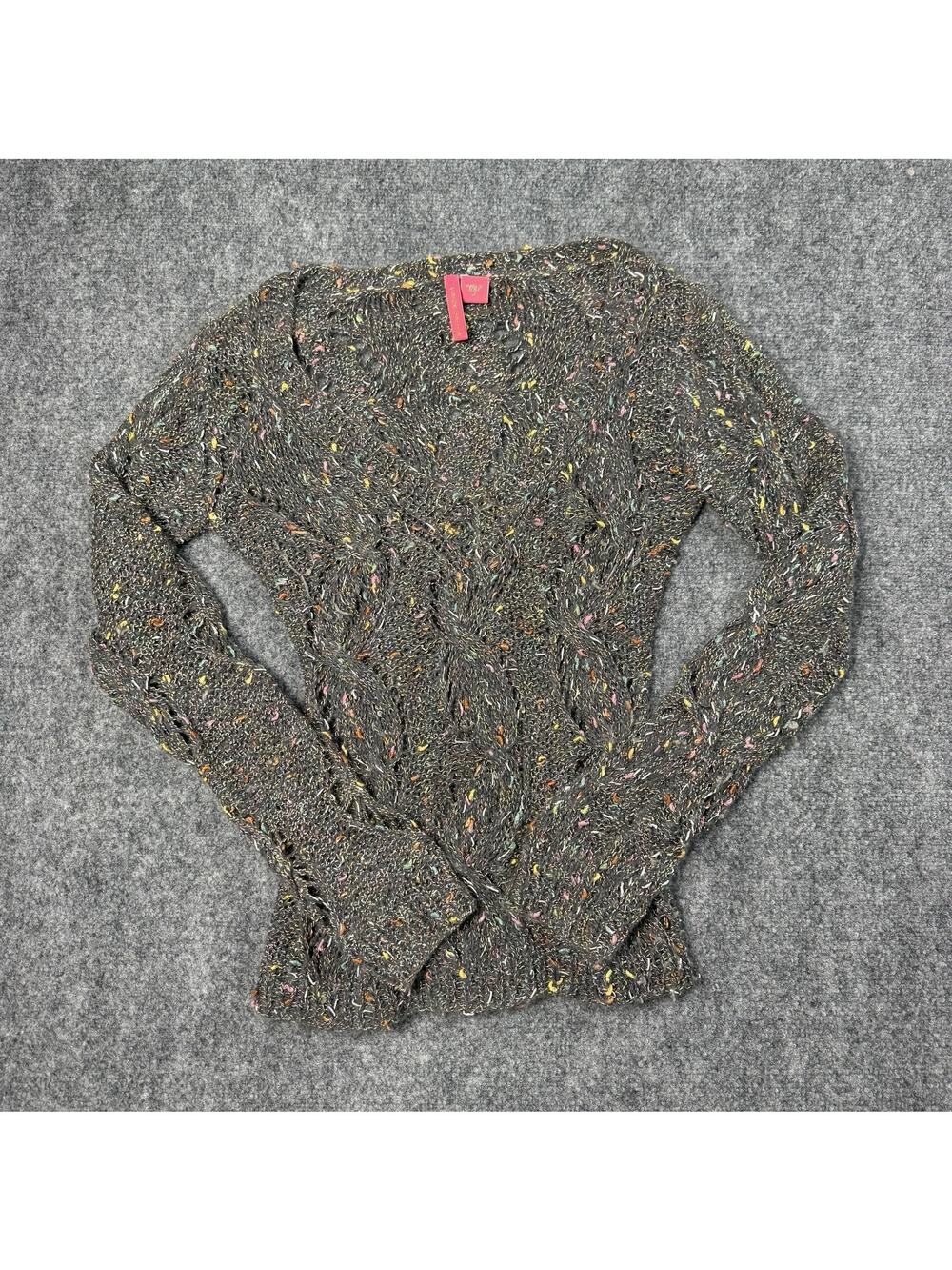 Charlotte Sweater Women’s Medium Grey Angora Blend Confetti Cable Knit Y2K
